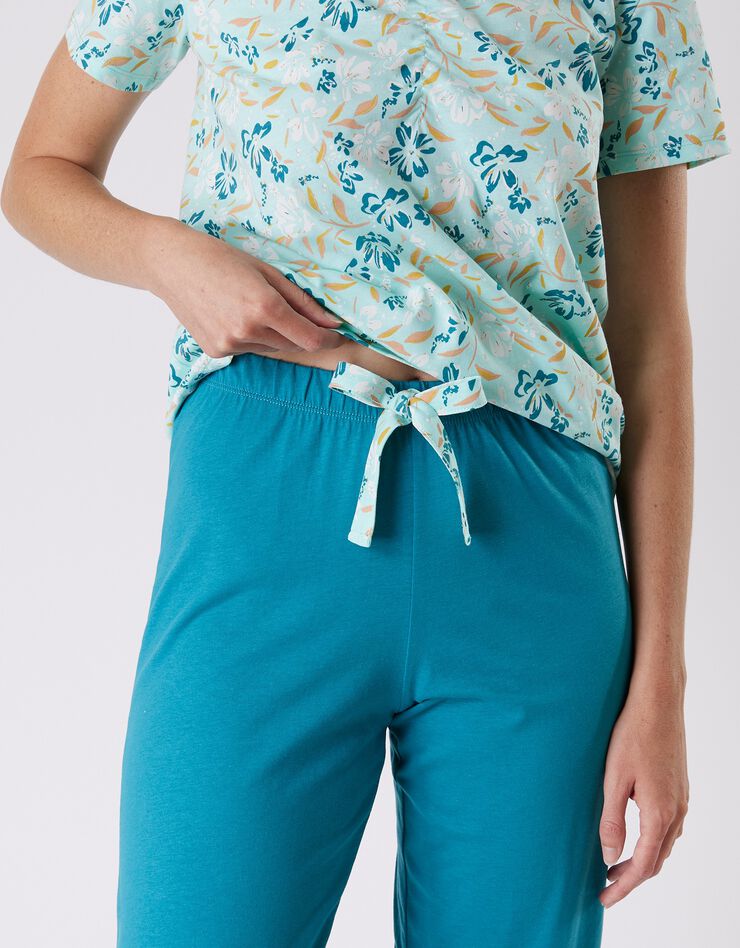 Pantalon court pyjama imprimé placé "jardin secret" (émeraude) Pantalon court pyjama imprimé placé "jardin secret" (émeraude)