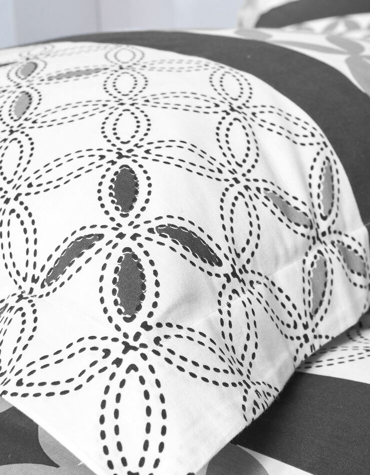 Linge de lit Marlow en coton motifs géométriques (gris / carbone)