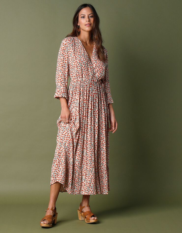 Robe longue taille coulissée (écru / paprika)