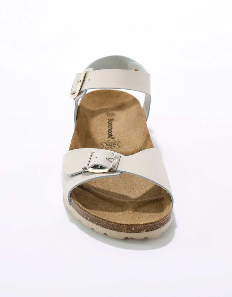 Sandales compensées en cuir à boucles réglables semelle liège - uni (beige) Sandales compensées en cuir à boucles réglables semelle liège - uni (beige)