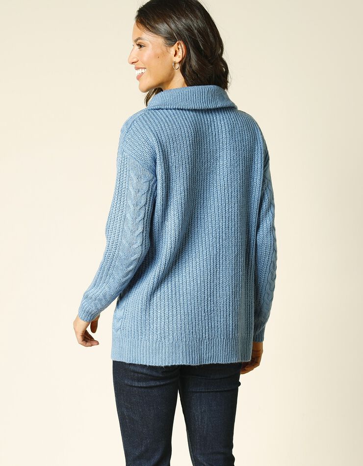 Pull camionneur zippé maille fantaisie (bleu grisé) Pull camionneur zippé maille fantaisie (bleu grisé)