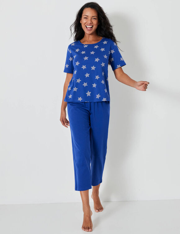 Pyjama court imprim&eacute; &eacute;toiles (bleu dur)