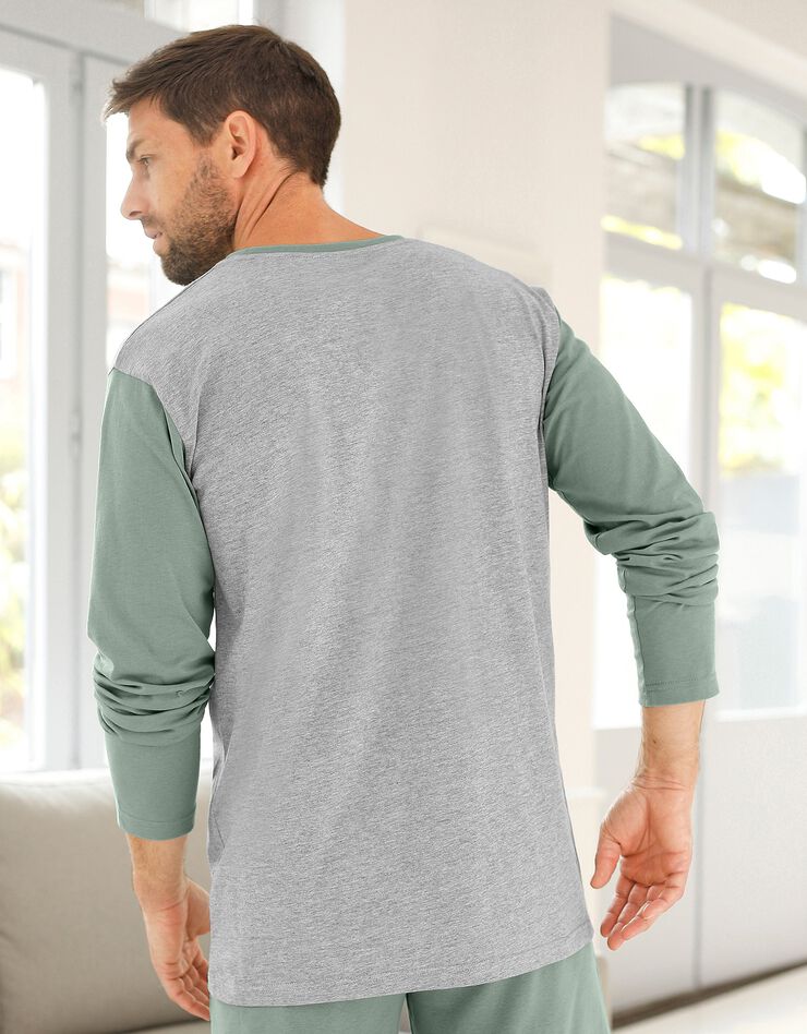 Tee-shirt pyjama bicolore manches longues (gris / vert)