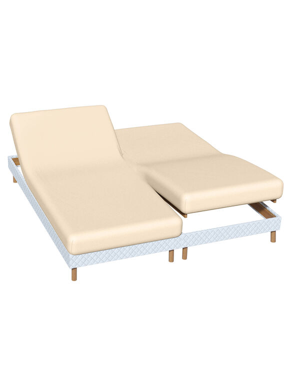 Drap-housse uni sommier articul&eacute; polyester-coton bonnets 26 cm (sable)