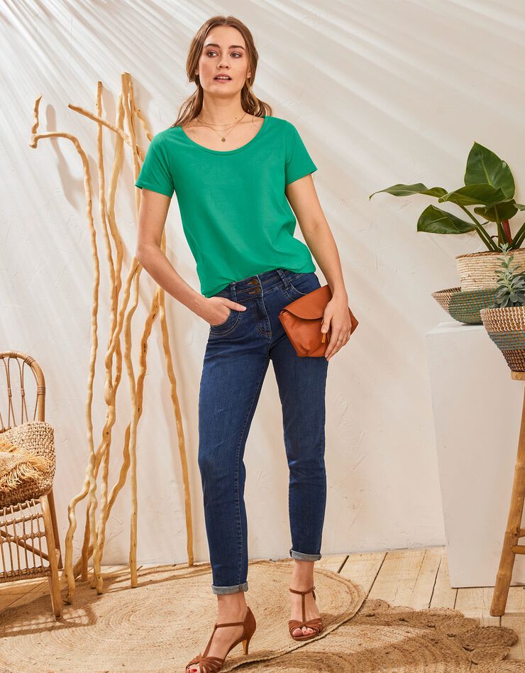 Tee-shirt col rond manches courtes uni coton (vert) Tee-shirt col rond manches courtes uni coton (vert)