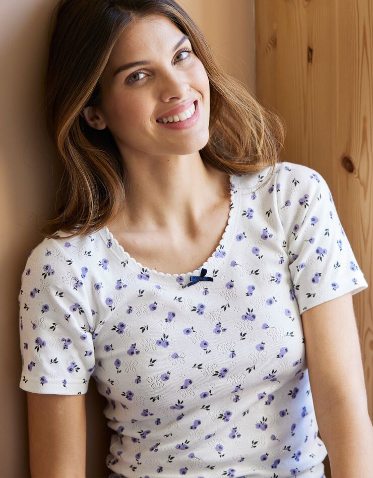 Tee-shirt manches courtes maille jacquard - lot de 2 (écru + marine)