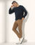 Pull pur coton col rond manches longues (marine chiné)