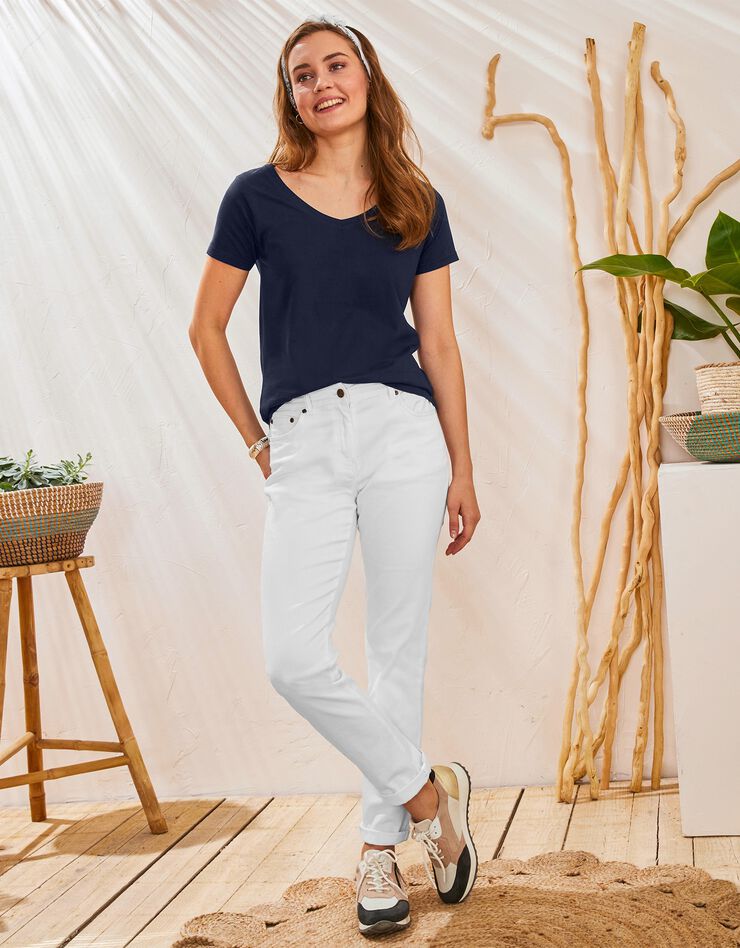 Tee-shirt col V uni manches courtes coton (marine) Tee-shirt col V uni manches courtes coton (marine)