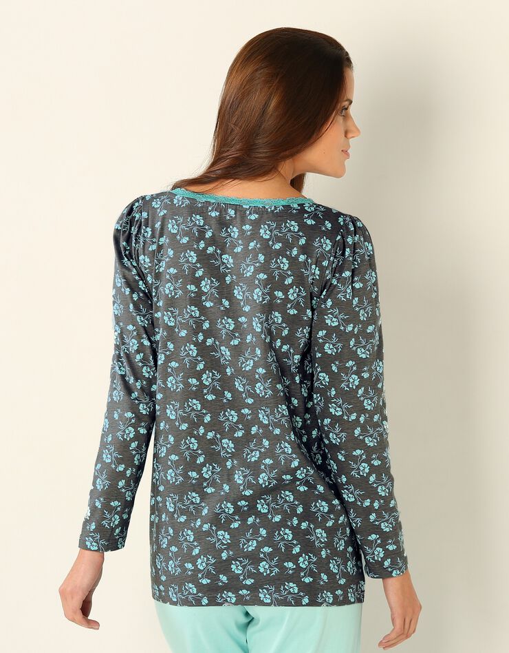 T-shirt pyjama jersey manches longues (aqua / gris) T-shirt pyjama jersey manches longues (aqua / gris)