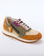 Baskets sneakers cuir, empiècements fantaisie contrastés (kaki / beige)