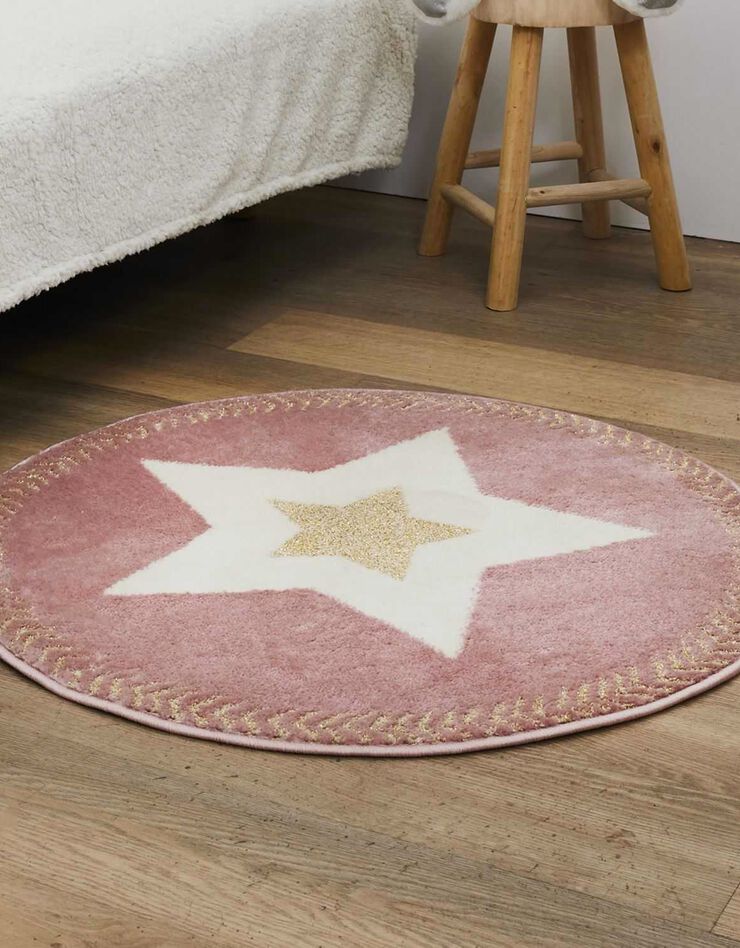 Tapis rose imprimé grandes étoiles - rond (rose)