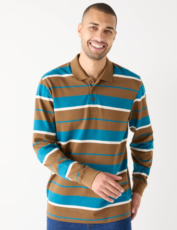 Polo rayée maille piquée manches longues  (cuivre)