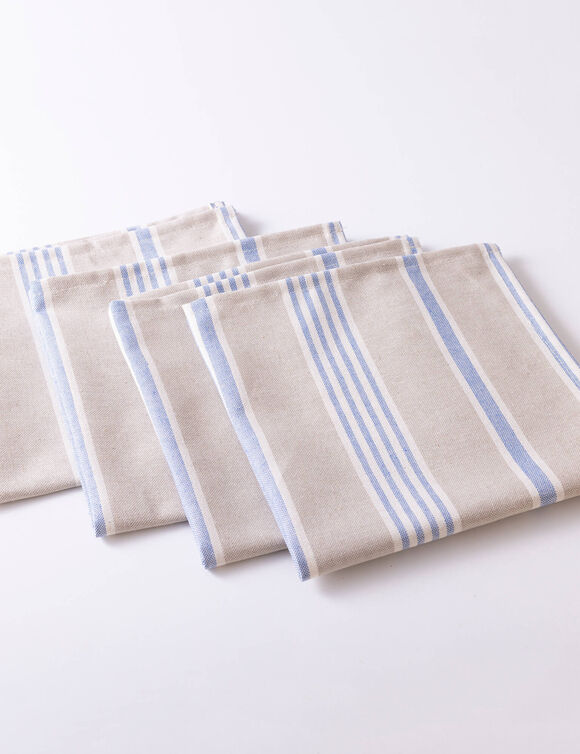 Serviettes de table rayées - lot de 4 (écru / bleu)