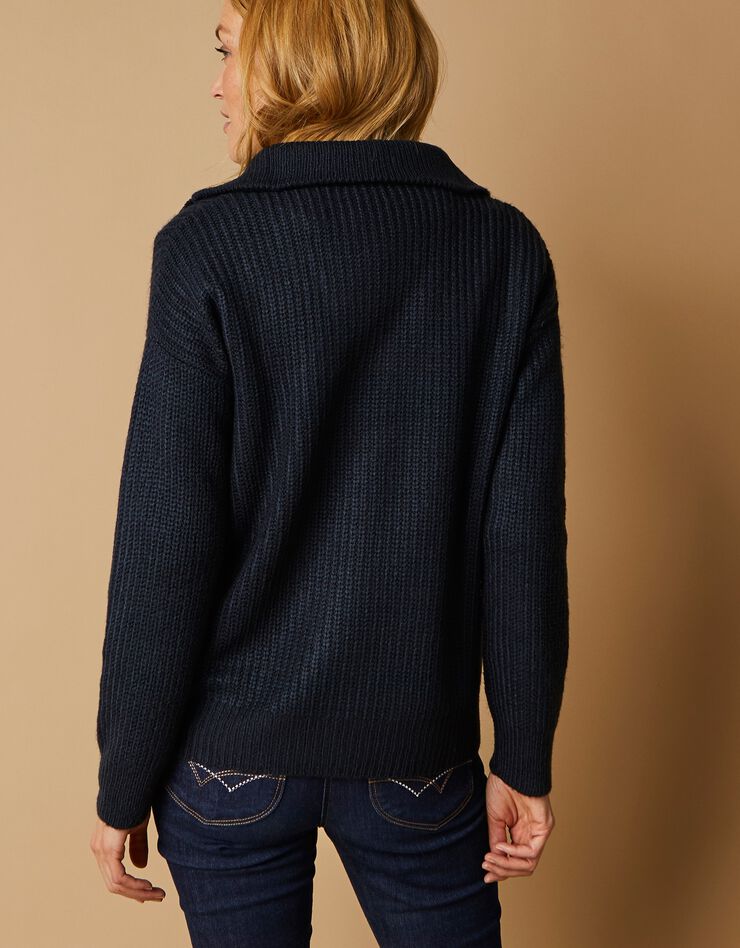Pull col camionneur, maille anglaise toucher mohair (marine) Pull col camionneur, maille anglaise toucher mohair (marine)