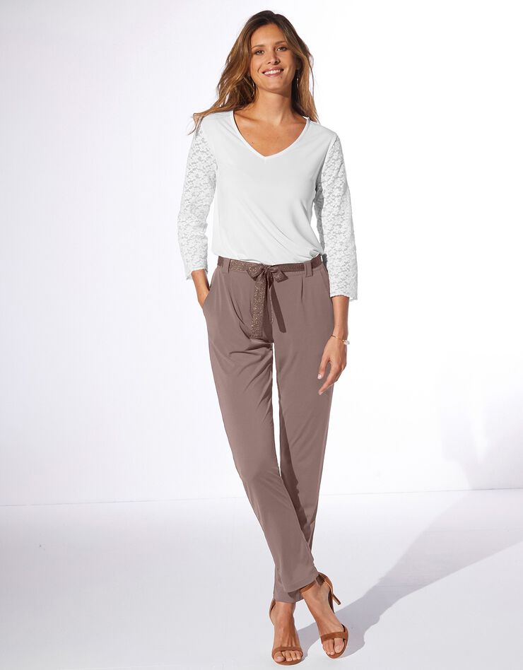 Pantalon coupe droite uni, maille (taupe) Pantalon coupe droite uni, maille (taupe)