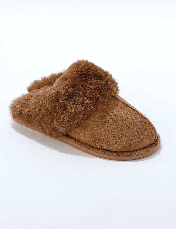 Chaussons mules col fourré (taupe)