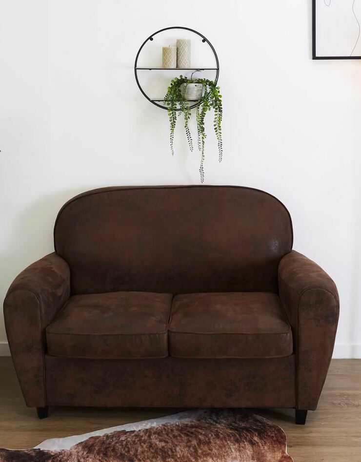 Etagère ronde en métal et bois - 2 tablettes (noir)