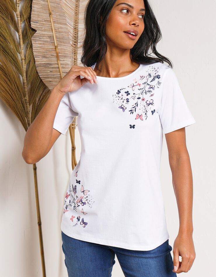 Tee-shirt manches courtes imprimé papillon (blanc) Tee-shirt manches courtes imprimé papillon (blanc)
