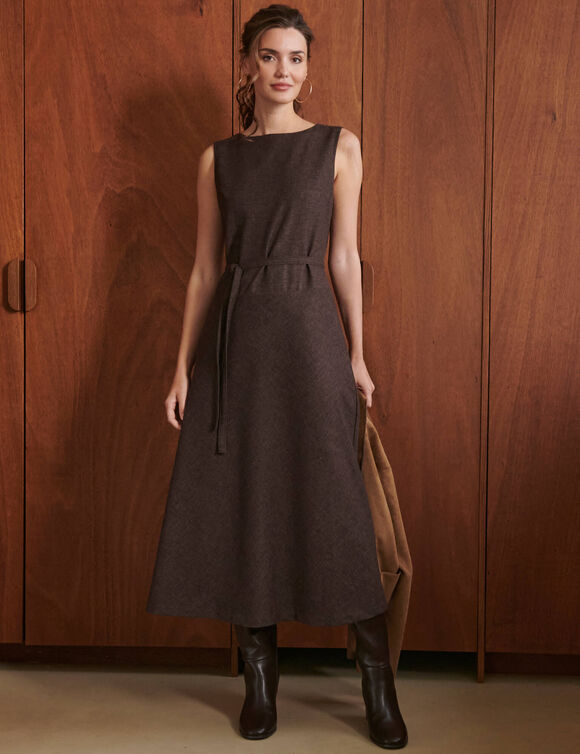Robe longue sans manches, tweed (marron)