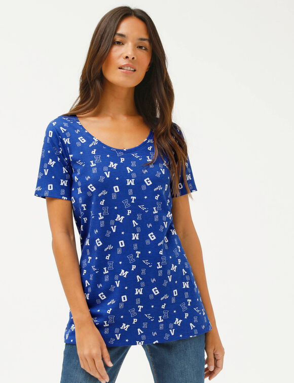 T-shirt imprim&eacute; "lettres" (bleu / blanc)