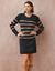 Robe-pull rayée manches longues, épaules boutonnées (marine / taupe)