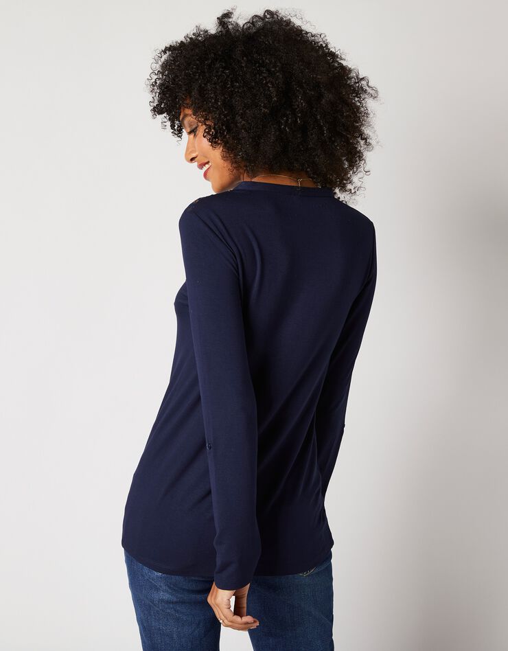 Tee-shirt col tunisien dentelle jersey (marine) Tee-shirt col tunisien dentelle jersey (marine)