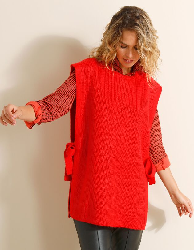 Pull tunique sans manches, maille anglaise toucher mohair (orange)