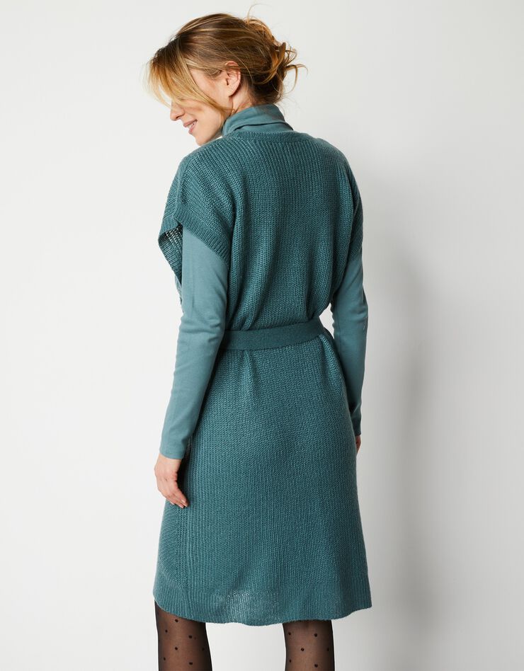 Robe manches courtes ceinturée - toucher mohair (vert grisé) Robe manches courtes ceinturée - toucher mohair (vert grisé)