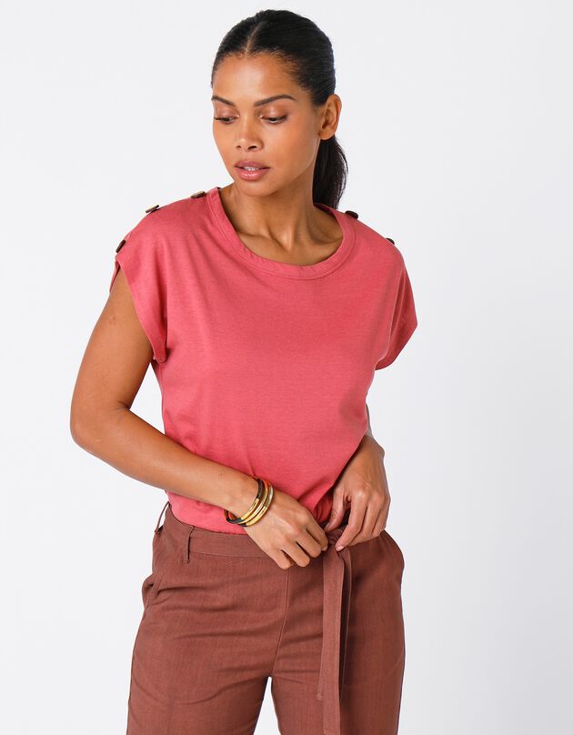 Tee-shirt uni détail boutonné maille jersey (terracotta)