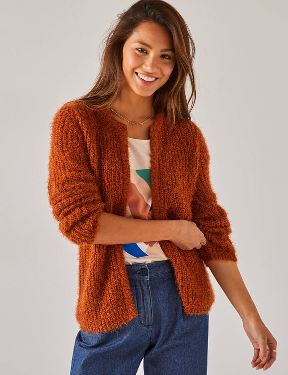 Gilet paletot Spécial Petites, maille poilue (paprika)