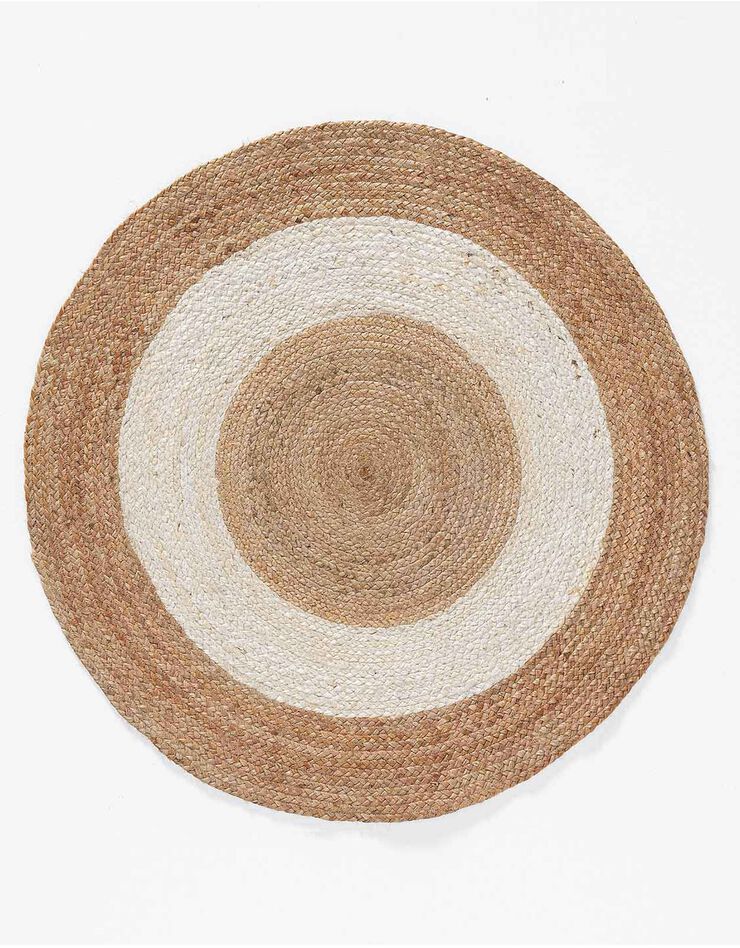 Tapis rond bicolore blanc en jute (blanc / naturel)