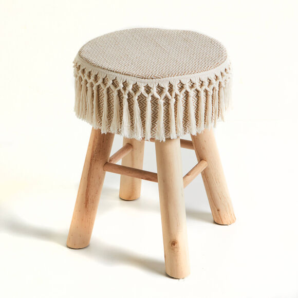 Tabouret en bois, assise tress&eacute;e (naturel)