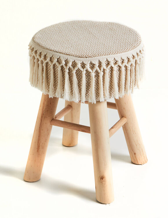 Tabouret en bois, assise tress&eacute;e (naturel)