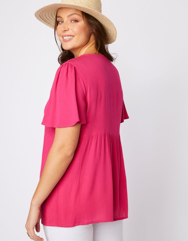 Blouse manches courtes papillon (rose) Blouse manches courtes papillon (rose)