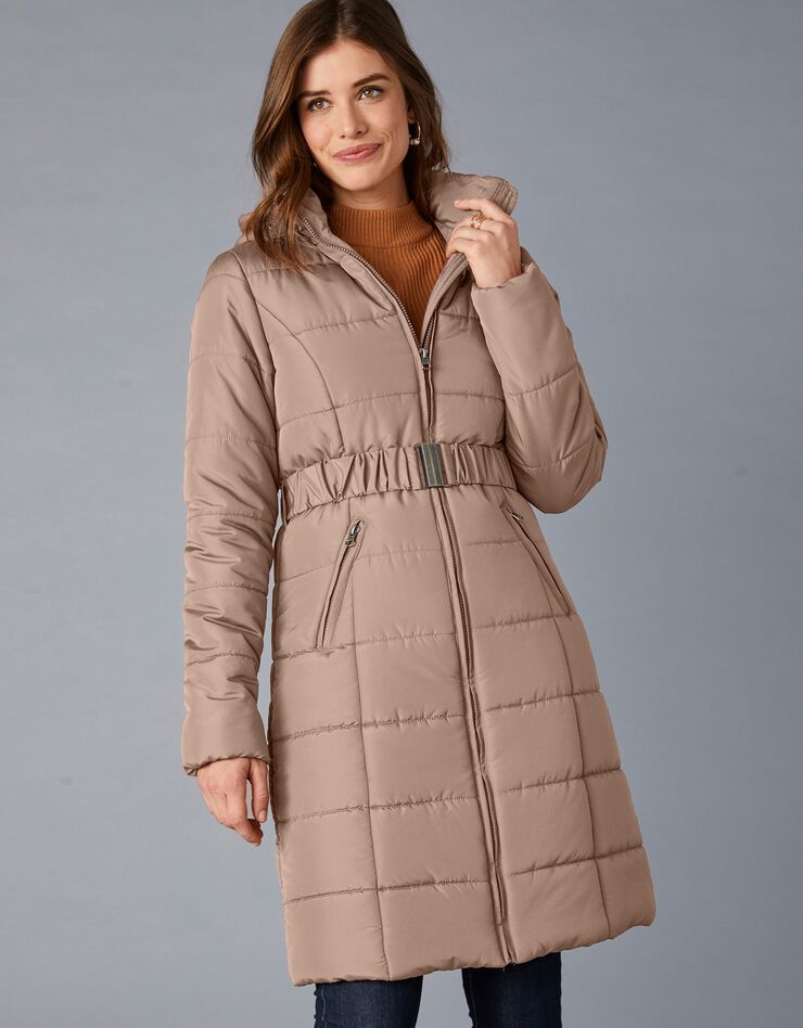 Doudoune ceinturée unie - version longue (beige) Doudoune ceinturée unie - version longue (beige)