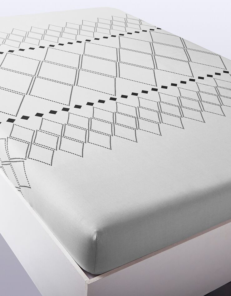 Linge de lit Massai coton à motifs graphiques et finitions pompons (gris)