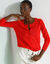 Cardigan boutonné col rond uni (rouge)