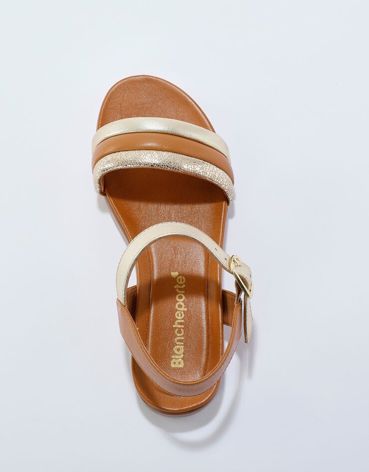 Sandales compensées en cuir fantaisie tricolore (caramel) Sandales compensées en cuir fantaisie tricolore (caramel)