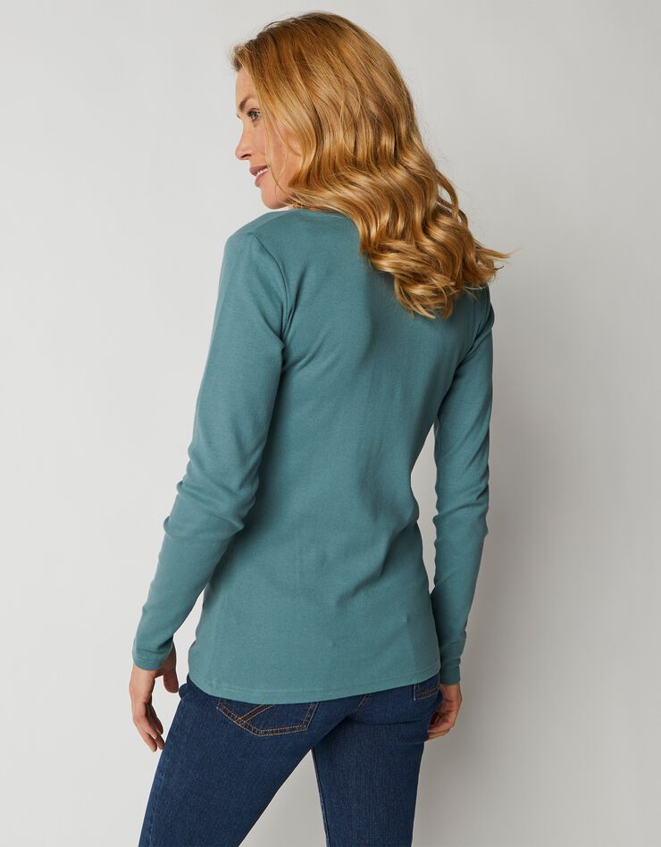 Tee-shirt uni manches longues jersey coton bio (vert foncé)