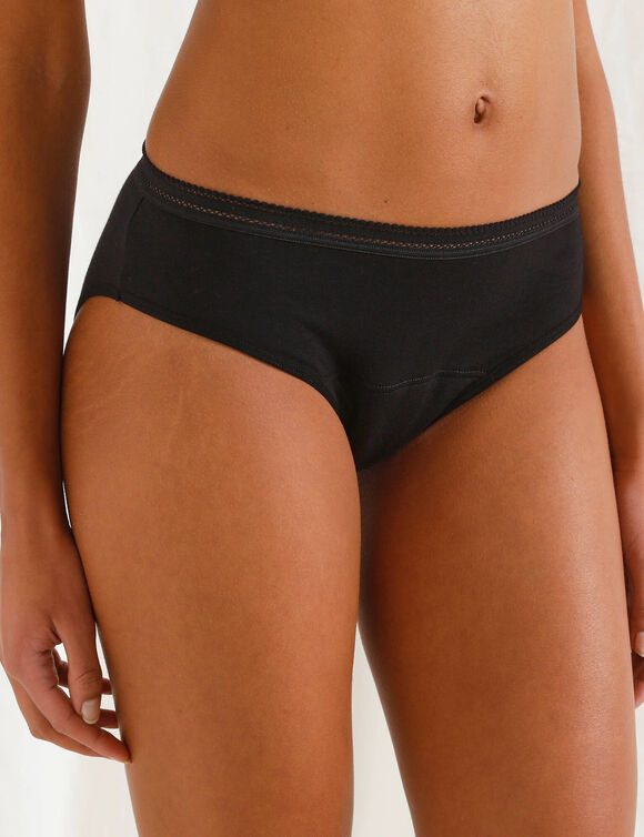 Slip menstruel en coton biologique (**) lavable - flux abondant (noir)