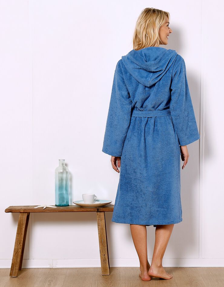 Peignoir mixte adulte col capuche éponge bouclette (bleu dur)
