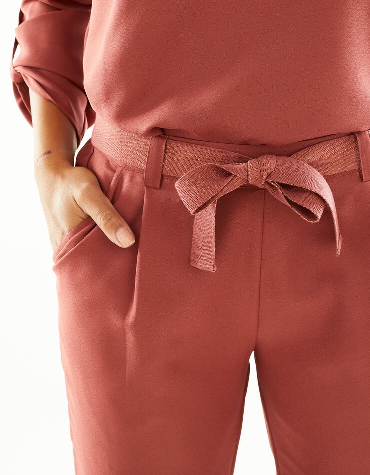 Pantalon uni crêpe fluide ceinture dorée (terracotta) Pantalon uni crêpe fluide ceinture dorée (terracotta)