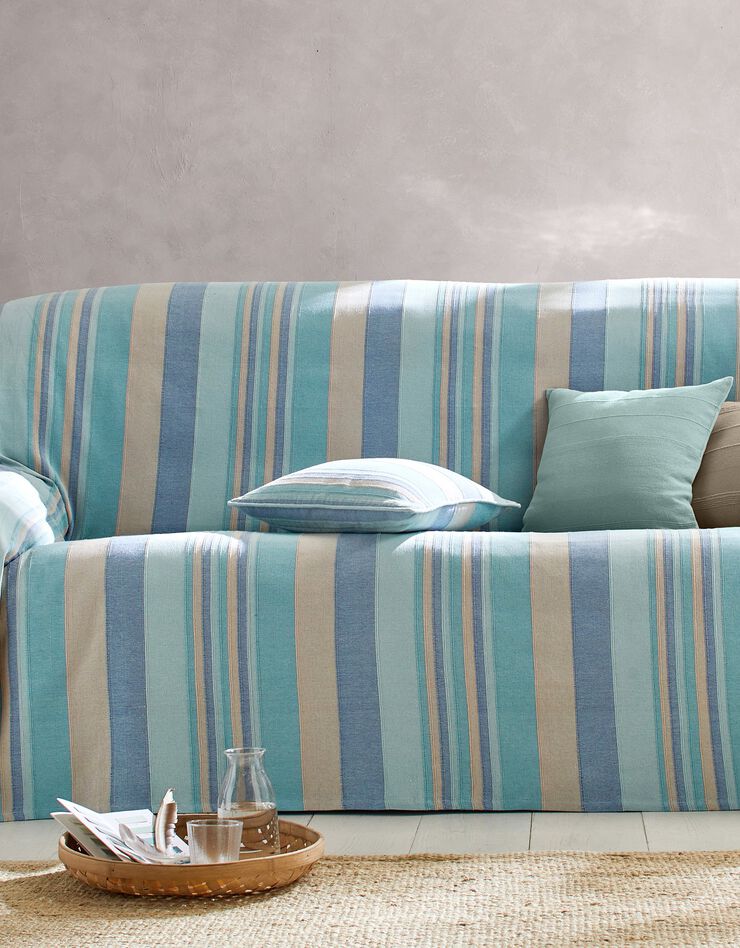 Plaid jeté multicolore coton tissage artisanal (céladon)