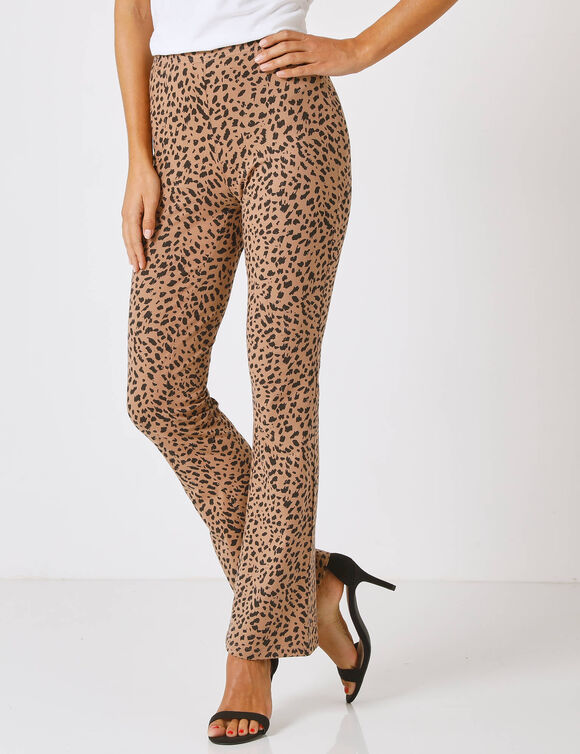 Legging bootcut taille élastiquée, imprimé peau de bête (taupe / noir)