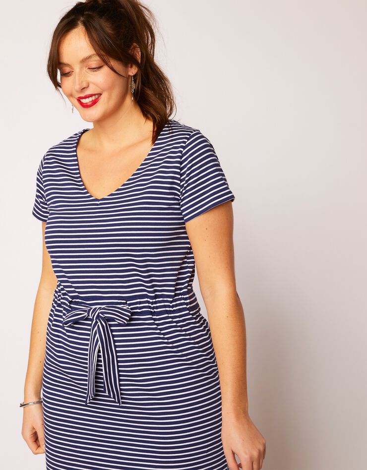 Robe longue marinière manches courtes (marine / blanc) Robe longue marinière manches courtes (marine / blanc)