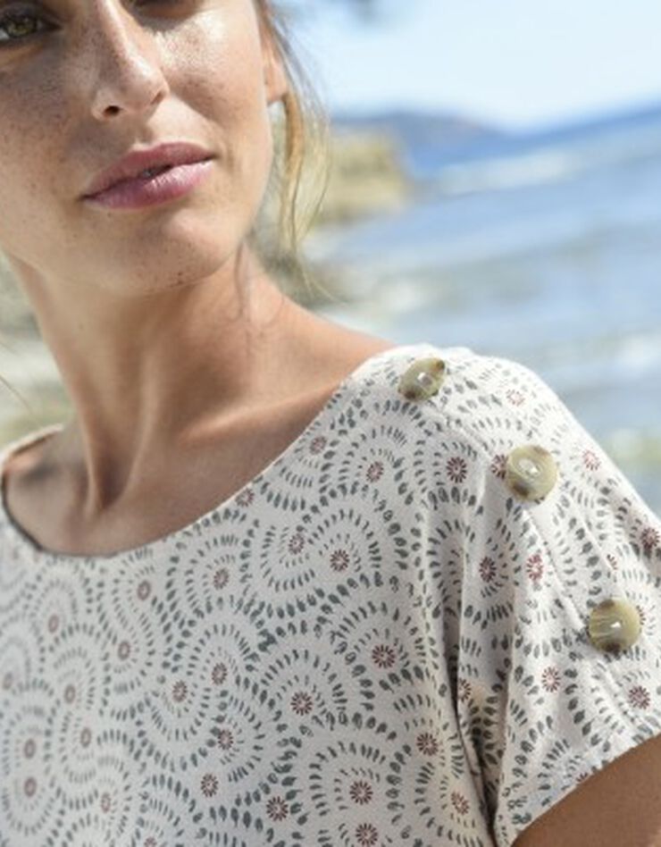 Tee-shirt imprimé col rond (beige / kaki) Tee-shirt imprimé col rond (beige / kaki)