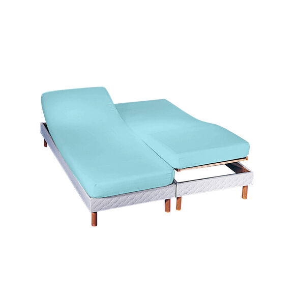 Drap-housse uni sommier articulé polyester-coton bonnets 26 cm (lagon)