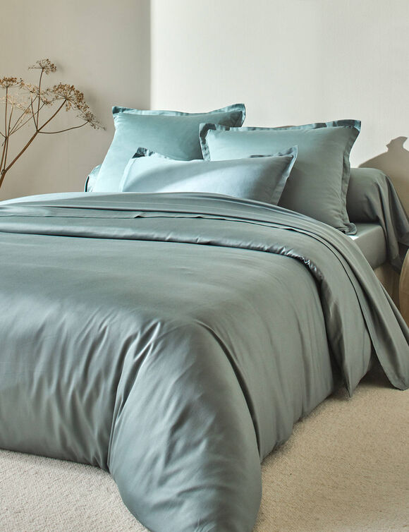 Linge de lit satin uni (vert gris&eacute;)