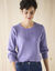 Pull col rond maille ajourée, toucher doux (parme)