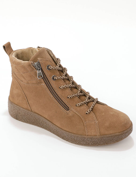 Baskets montantes &agrave; lacets et zipp&eacute;es grande largeur (beige fonc&eacute;)